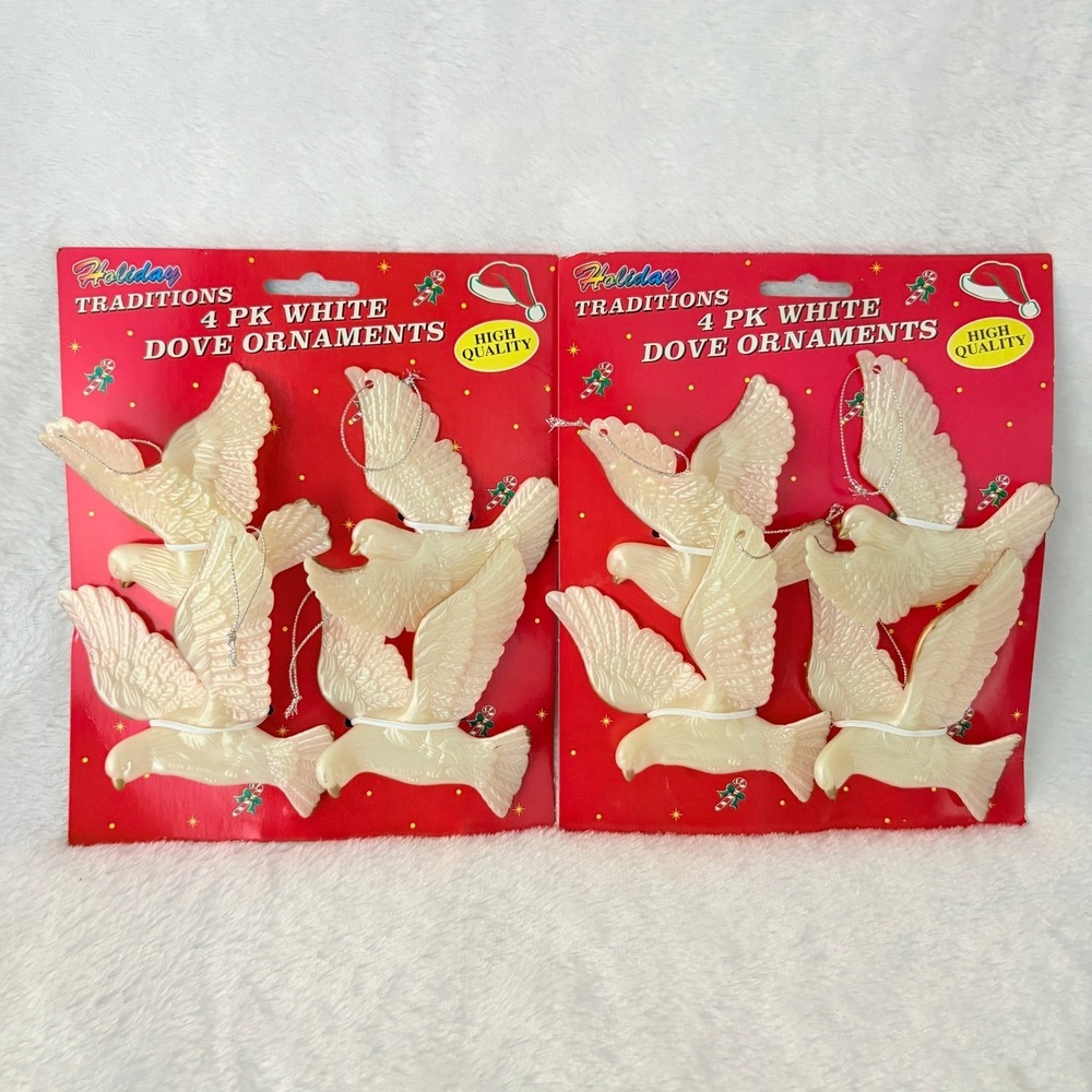 Holiday Traditions White Dove Ornaments Vintage 8pk Pearlized Gold Trim 11846-9